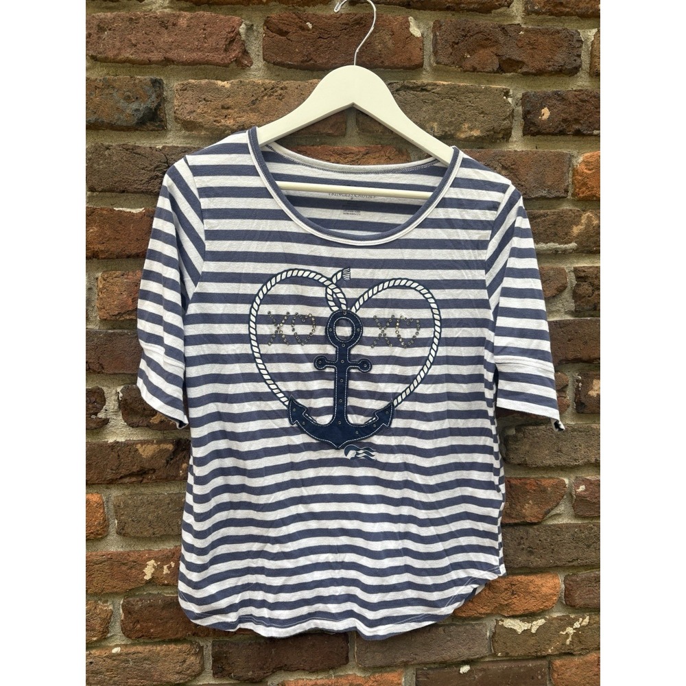 Princess Cruises Shirt Size M Medium Nautical Stripes white blue‎ anchor rope